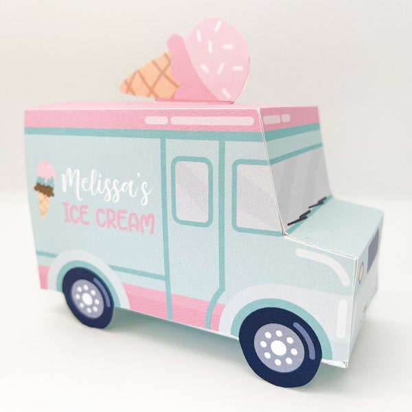 Ice Cream Truck Favor Box DIGITAL | Pink and Mint Personalized Party Box Template | Gift Box | EDITABLE DIY Printable File Download A103