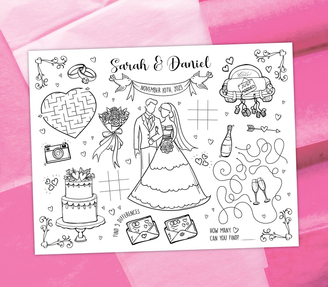 Wedding Coloring Placemat DIGITAL Party Activity Sheet Etsy