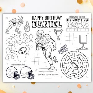 Football Coloring Placemat DIGITAL | Party Activity Sheet | Kids Coloring Page | EDITABLE Printable File Download