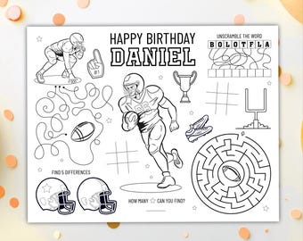 Football Coloring Placemat DIGITAL | Party Activity Sheet | Kids Coloring Page | EDITABLE Printable File Download