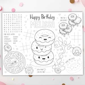 Donut Coloring Placemat DIGITAL | Sweet One Party Activity | Kids Coloring Page | EDITABLE Printable File Download
