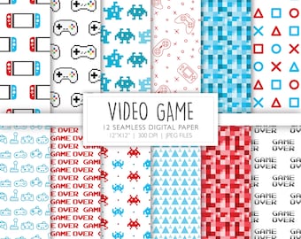 Video Game Seamless Digital Paper |  Red and Blue Gamer Background Pattern | Scrapbook Pages | Printable File | Instant Download A127