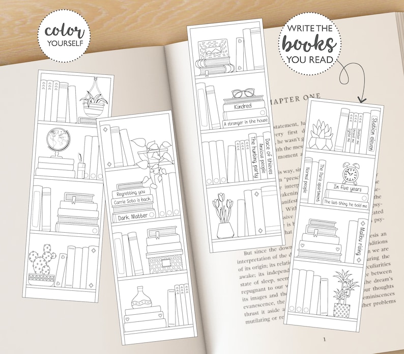 Bookmark Tracker DIGITAL | Coloring Bookshelf Tracker | Book Lover ...