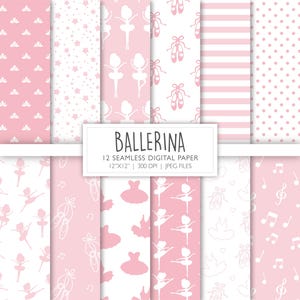 Papel Digital Sem Costura de Bailarina | Padrão de Fundo de Balé | Páginas de Scrapbook | Arquivo para Imprimir | Download Instantâneo A115