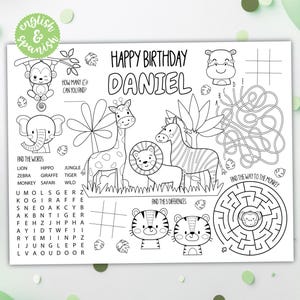 Safari Coloring Placemat DIGITAL | Wild Animals Party Activity Sheet | Kids Coloring Page | EDITABLE Printable File Download