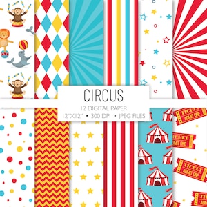 Circus Digital Paper | Carnival Background Pattern | Scrapbook Pages | Printable File | Instant Download A102