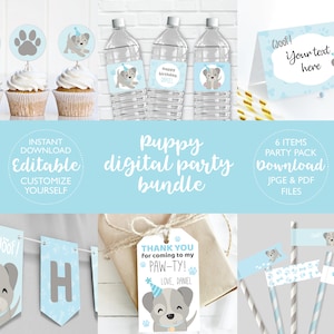Puppy Birthday Party Kit DIGITAL | Dog Party Bundle Set | Personalized Woof Party Pack | EDITABLE Printable File Download A109