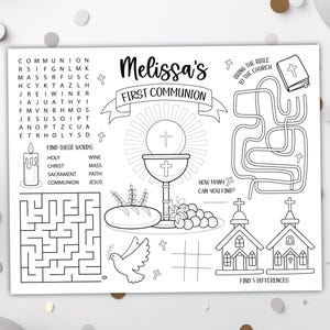 First Communion Coloring Placemat DIGITAL | Party Activity Sheet | Kids Coloring Page | EDITABLE Printable File Download