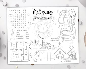 First Communion Coloring Placemat DIGITAL | Party Activity Sheet | Kids Coloring Page | EDITABLE Printable File Download