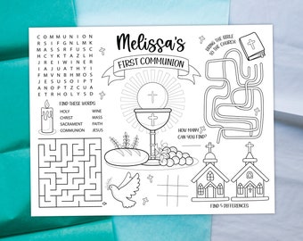 First Communion Coloring Placemat DIGITAL | Party Activity Sheet | Kids Coloring Page | EDITABLE Printable File Download