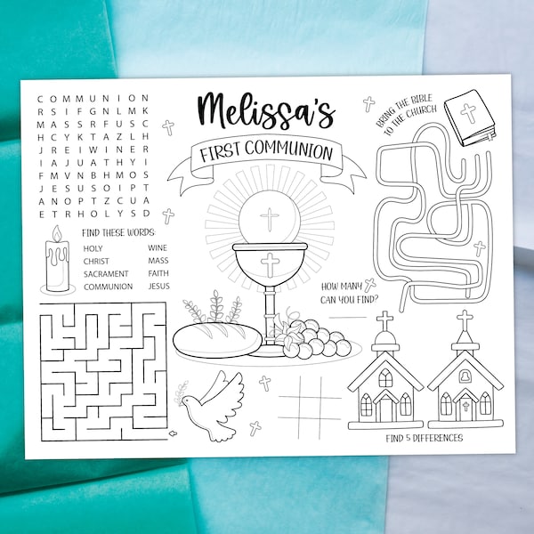 First Communion Coloring Placemat DIGITAL | Party Activity Sheet | Kids Coloring Page | EDITABLE Printable File Download