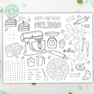 Baking Coloring Placemat DIGITAL | Bake Party Activity Sheet | Kids Coloring Page | EDITABLE Printable File Download