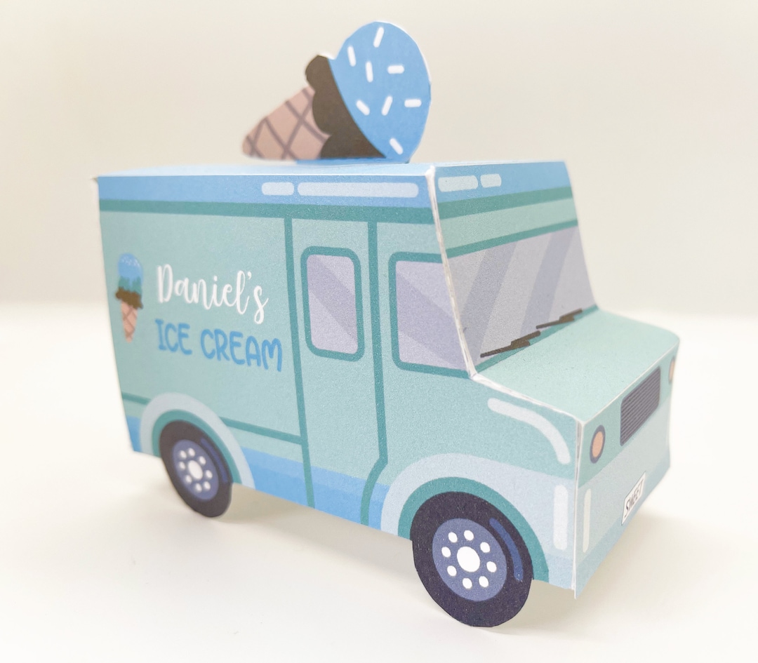 Ice Cream Truck Favor Box DIGITAL | Blue and Mint Personalized Party ...