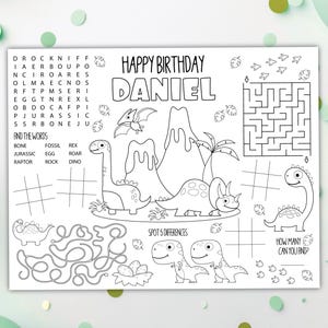 Dinosaur Coloring Placemat DIGITAL | Jurassic Party Activity | Kids Coloring Page | EDITABLE Printable File Download A116