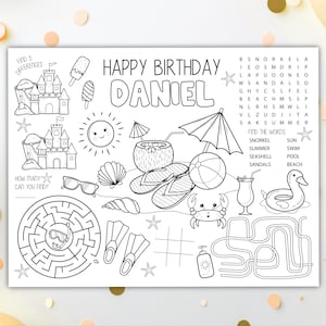 Summer Coloring Placemat DIGITAL | Pool Party Party Activity Sheet | Kids Coloring Page | EDITABLE Printable File Download