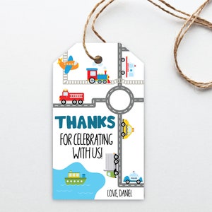 Transportation Birthday Thank You Tag DIGITAL | Transport Favor Tag | Vehicles Personalized Gift Tag | EDITABLE Printable File Download A112