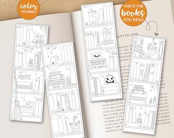 Halloween Bookmark Tracker DIGITAL | Coloring Bookshelf Reading Tracker | Book Lover Accessories | Printable File Instant Download B102