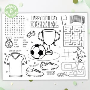 Soccer Coloring Placemat DIGITAL | Soccer Ball Party Activity | Kids Coloring Page | EDITABLE Printable File Download A129