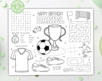 Soccer Coloring Placemat DIGITAL | Soccer Ball Party Activity | Kids Coloring Page | EDITABLE Printable File Download A129