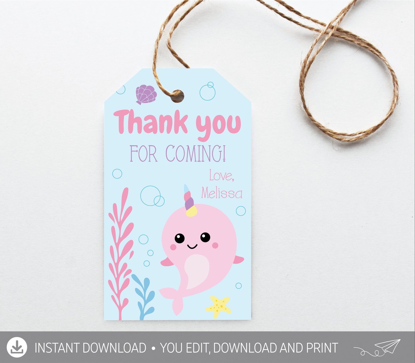 Narwhal Birthday Thank You Tag DIGITAL Narwhal Party Favor | Etsy