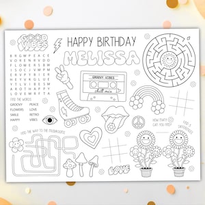 Groovy Coloring Placemat DIGITAL | Retro Vintage Party Activity Sheet | Kids Coloring Page | EDITABLE Printable File Download