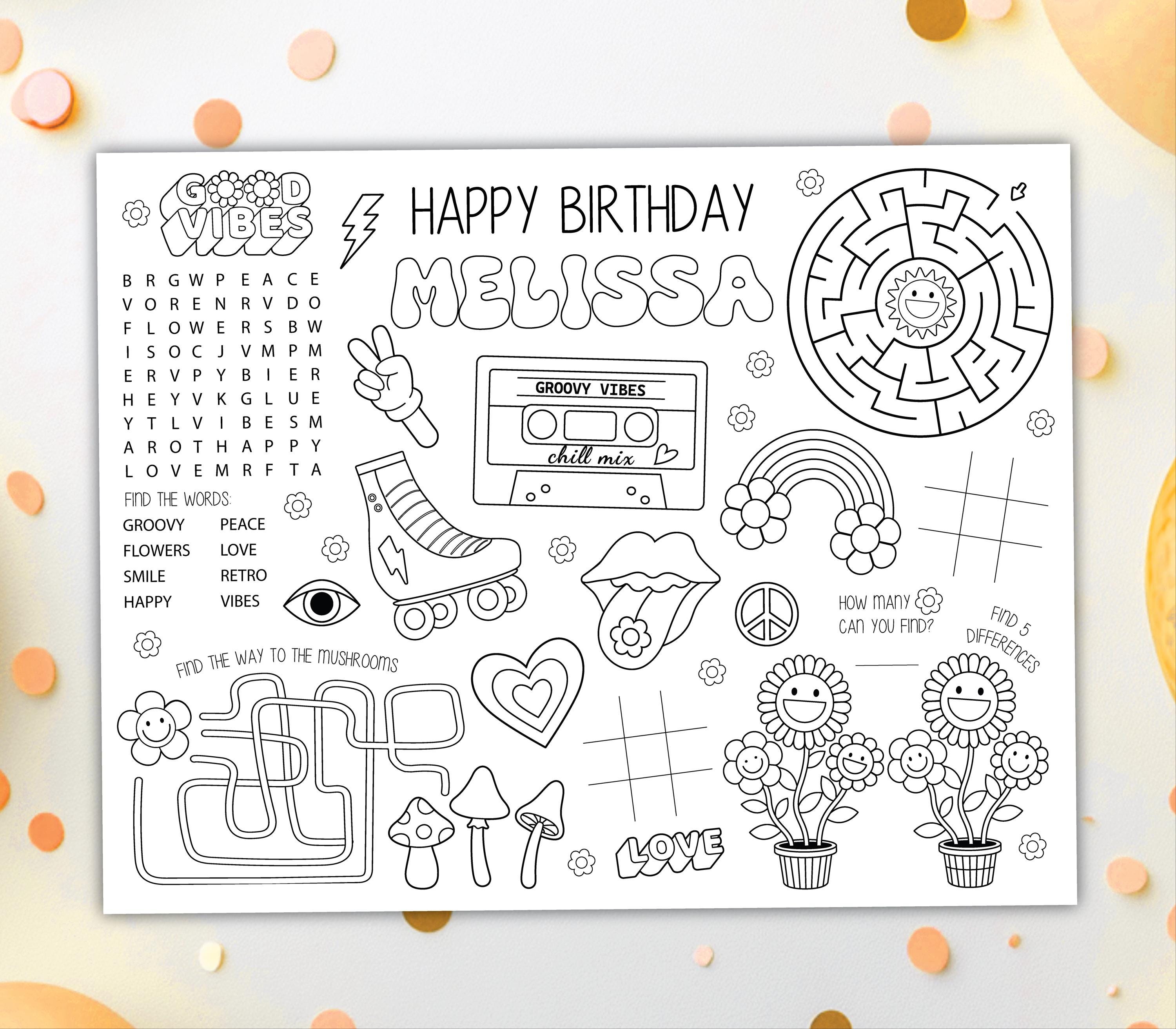 Groovy Coloring Placemat DIGITAL | Retro Vintage Party Activity Sheet ...