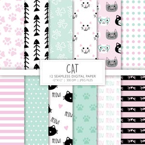 Naadloos digitaal kattenpapier | Achtergrondpatroon katje | Kitty-plakboekpagina's | Afdrukbaar bestand | Direct downloaden A101
