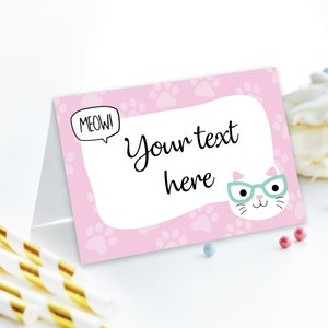 Kitten Birthday Tent Cards DIGITAL | Cat Party Blank Food Label | Kitty Printable File | EDITABLE Instant Download A101