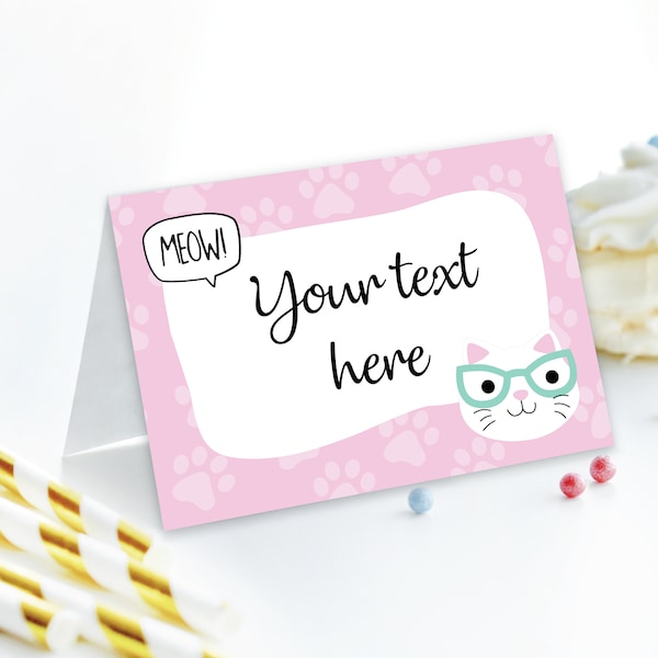 Kitten Birthday Tent Cards DIGITAL | Cat Party Blank Food Label | Kitty Printable File | EDITABLE Instant Download A101