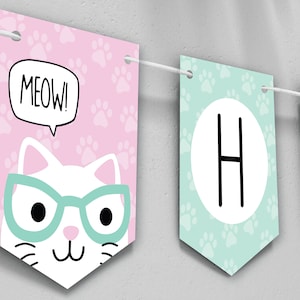Kitten Happy Birthday Banner DIGITAL | Cat Party Decoration | Personalized Kitty Party | EDITABLE Printable File Download A101