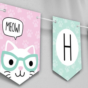 Kätzchen Geburtstag Girlande DIGITAL | Katze Party Dekoration | Personalisierte Kätzchen-Party | EDITIERBARE druckbare Datei Download A101
