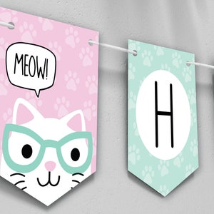 Kitten Happy Birthday Banner DIGITAL | Cat Party Decoration | Personalized Kitty Party | EDITABLE Printable File Download A101