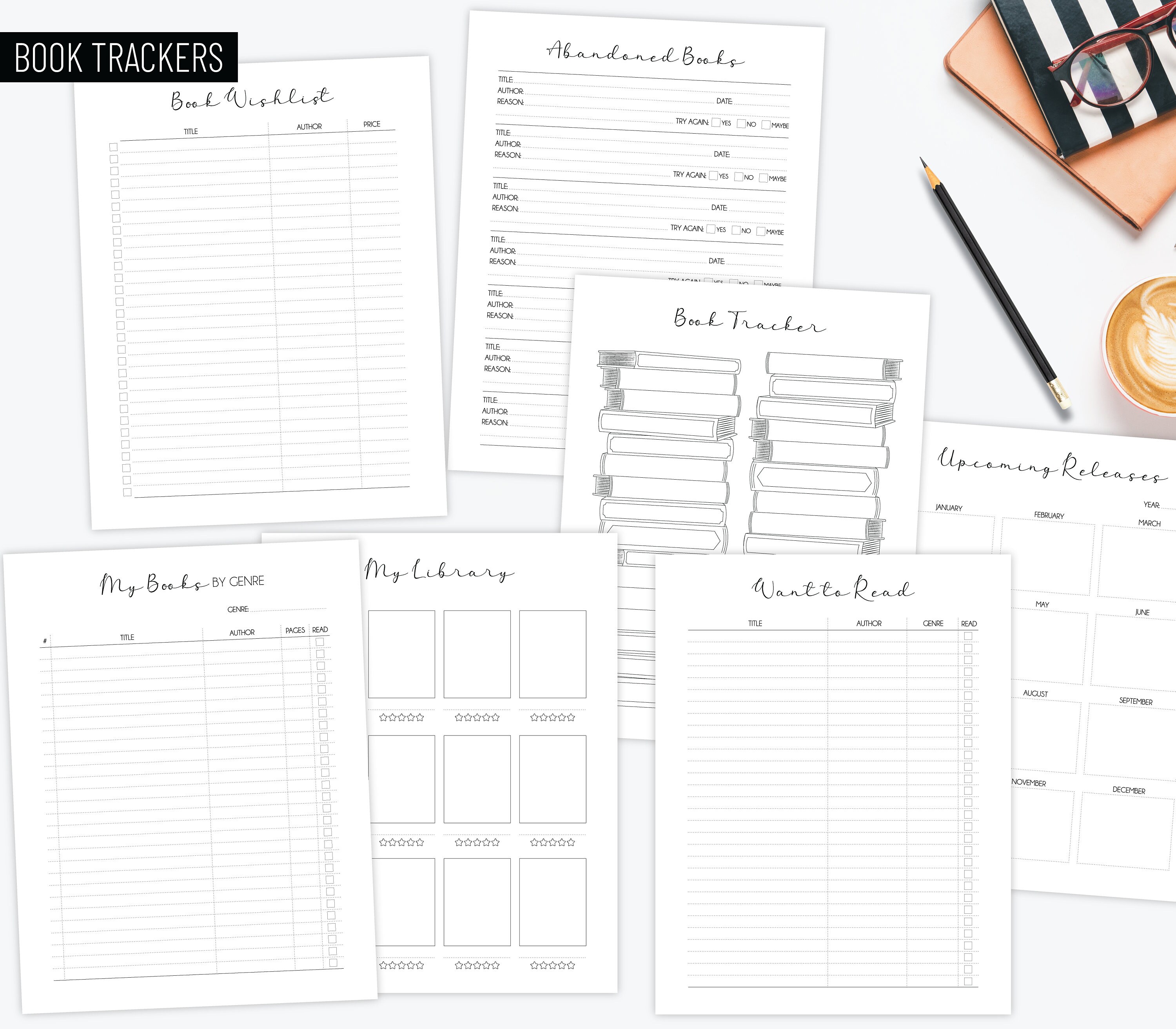 Book Reading Journal Bundle | Minimalist Planner Set | Digital Reading ...
