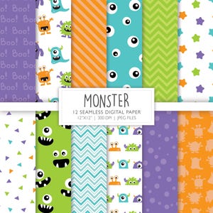 Papier numérique transparent Monster | Motif de fond amusant petit monstre | Pages d'album | Fichier imprimable | Téléchargement instantané A105