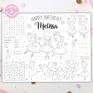 Ballerina Coloring Placemat DIGITAL | Ballet Party Activity | Kids Coloring Page | EDITABLE Printable File Download A115