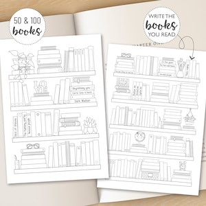 Reading Tracker DIGITAL | Coloring Bookshelf Tracker | A4 A5 Letter Reading Log | 50 & 100 Books | Printable File Instant Download D101