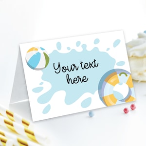 Tarjetas de carpa para cumpleaños con fiesta en la piscina DIGITAL / Etiqueta de comida en blanco para fiesta de verano en la playa / Archivo imprimible / Descarga instantánea EDITABLE A108
