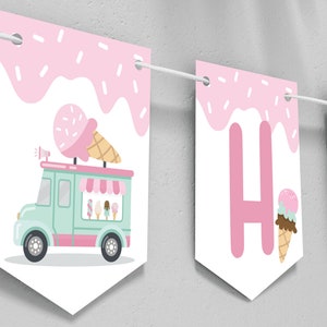 Banner de feliz cumpleaños para camión de helados DIGITAL / Decoración para fiestas en heladerías / Fiesta personalizada / Archivo imprimible editable Descargar A103