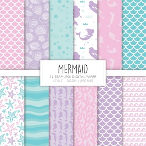 Papier numérique transparent sirène | Motif de fond sous-marin | Pages d'album | Fichier imprimable | Téléchargement instantané A104