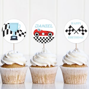 Race Car Birthday Cupcake Toppers DIGITAL | Vintage Car Party Decoration | Formula 1 Printable File | EDITABLE Instant Download A110