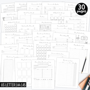 Pacchetto diario di lettura di libri / Set di pianificazione minimalista / Registro di lettura digitale / Tracker di revisione delle sfide / Download istantaneo di file stampabili G102