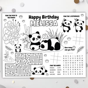 Panda Coloring Placemat DIGITAL | Cute Panda Activity | Kids Coloring Page | EDITABLE Printable File Download A107