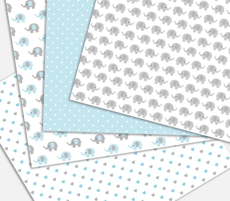 Elephant Seamless Digital Paper | Blue and Gray Background Pattern ...