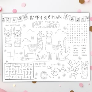 Llama Coloring Placemat DIGITAL | Party Activity | Kids Coloring Page Printable File | EDITABLE Printable File Download
