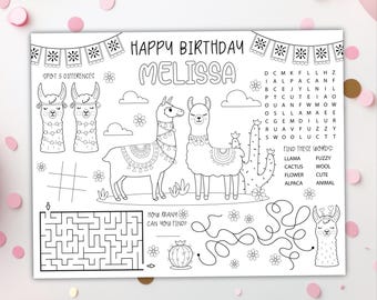 Llama Coloring Placemat DIGITAL | Party Activity | Kids Coloring Page Printable File | EDITABLE Printable File Download
