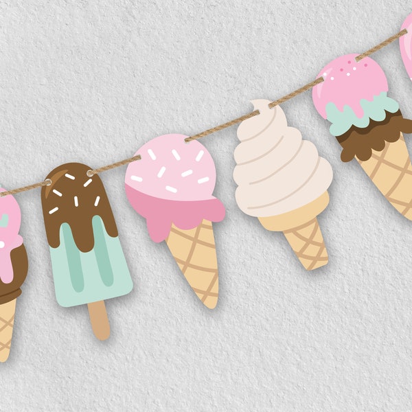 Ice Cream Truck Garland DIGITAL | Ice Cream Shop Decoration | Birthday Party Banner | Printable File Download A103