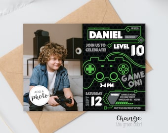 Video Game Photo Birthday Invitation DIGITAL | Game On Party | Personalized Gaming Invite | Editable Printable File Download A127