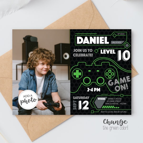 Video Game Photo Birthday Invitation DIGITAL | Game On Party | Personalized Gaming Invite | Editable Printable File Download A127
