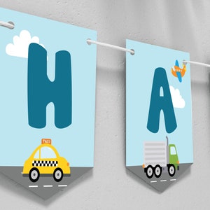 Transportation Happy Birthday Banner DIGITAL | Transport Decoration | Vehicles Personalized Party | EDITABLE Printable File Download A112