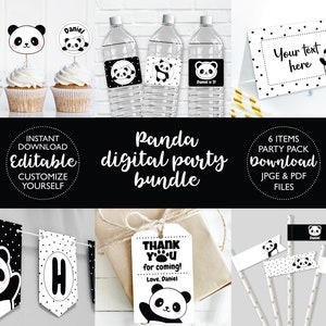 Panda Birthday Party Kit DIGITAL | Panda Party Bundle Set | Personalized Party Pack | EDITABLE Printable File Download A107